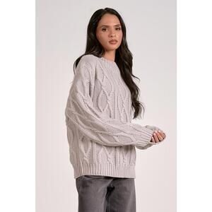 Elan Crewneck Cable Knit Sweater - Light Grey